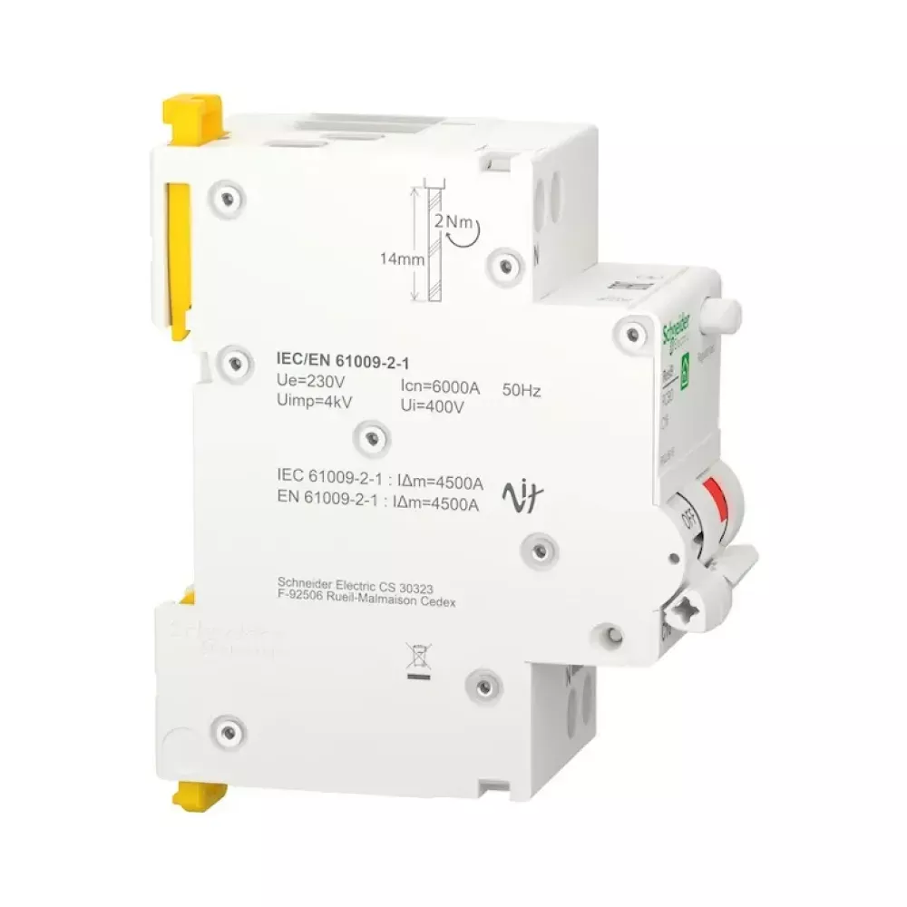 Дифференциальный автомат Schneider Electric Resi 9 1P+N 16A C 30mA АC 6kA R9D25616