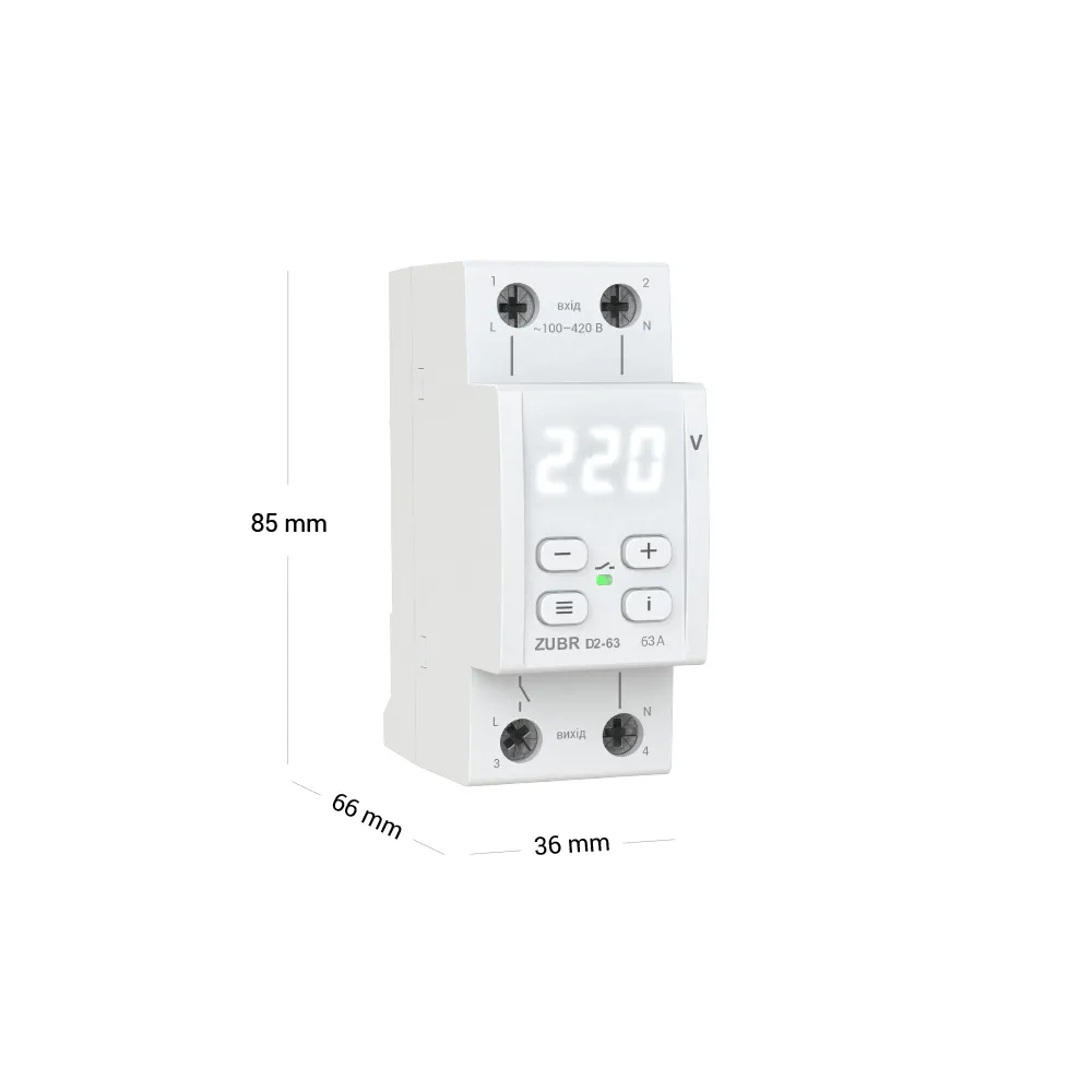 Реле напруги 63А (max 80A) 13900 BA 2M D2-63 ZUBR