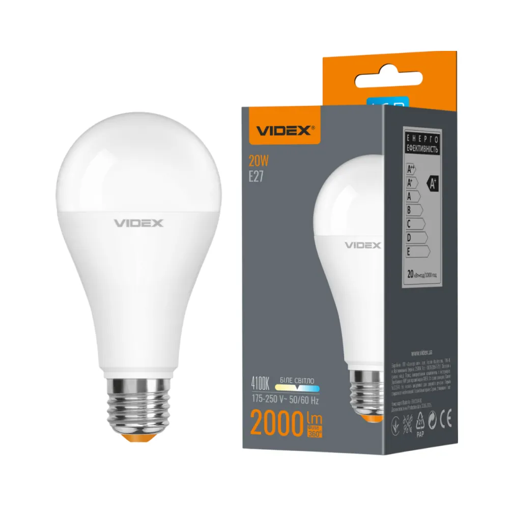 LED лампочка VIDEX A65e 20W E27 4100K VL-A65e-20274