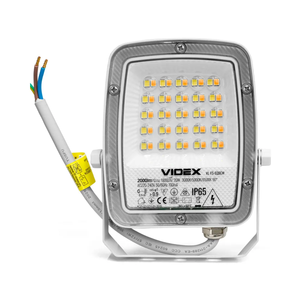 LED прожектор VIDEX 20W 300-5000-6500K 230V Білий VL-F5-020CW