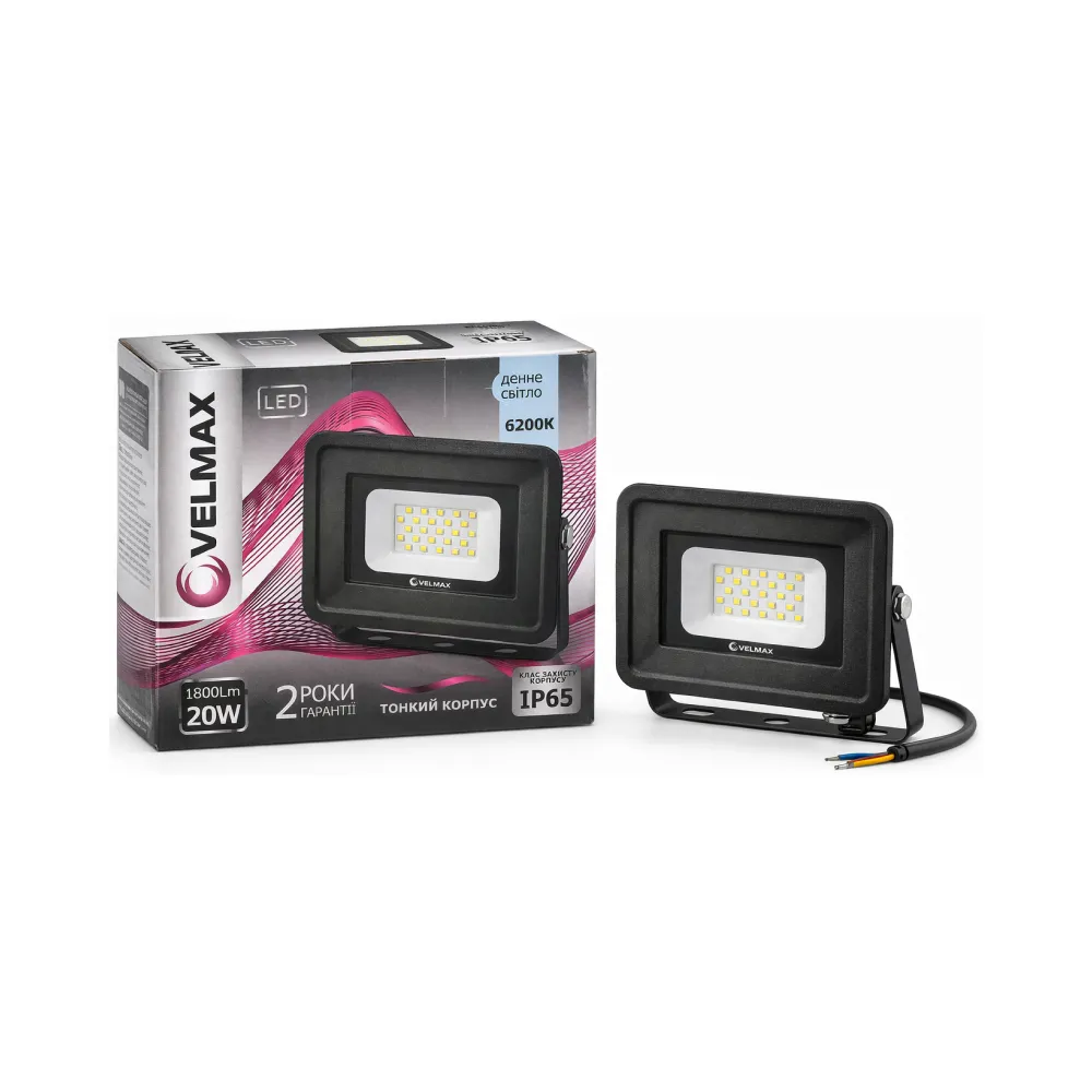 LED прожектор Velmax V-FL 20W 6200K 1800Lm 230V 26-11-20