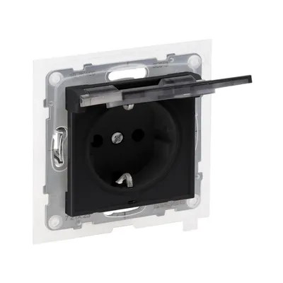 Legrand SUNO Розетка силова з кришкою 2К+З IP44 16А, 250 В авт. клеми, колір Чорний 721423