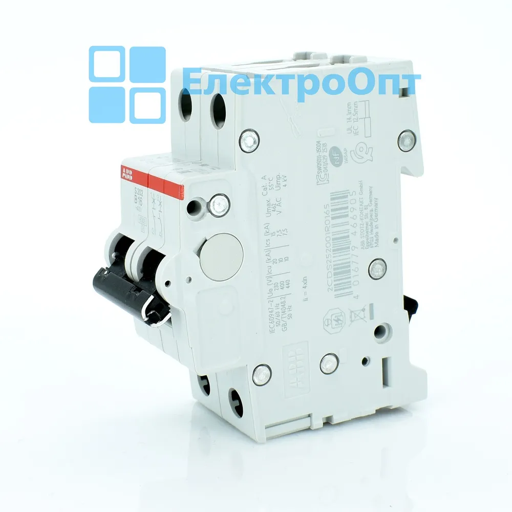 ABB Автоматичний вимикач, 6kA, 2p, S202-B16