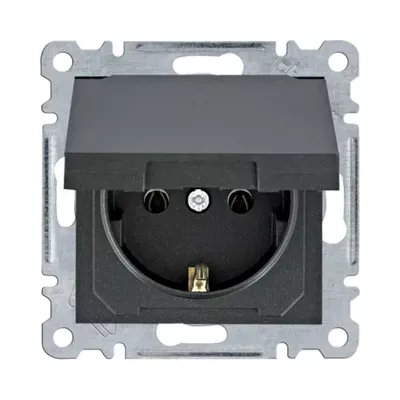 Розетка Hager Lumina черная с заземлением с крышкой WL1153