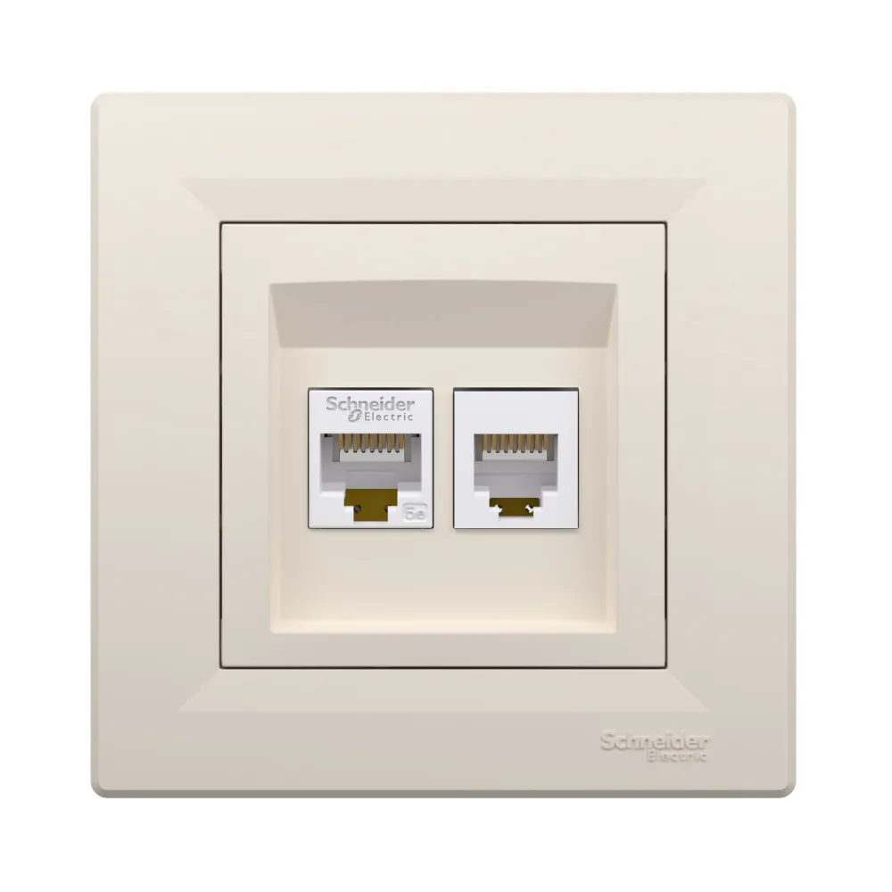 Розетка Schneider Electric Asfora компьютерная RJ45 UTP 5E и телефонная RJ12 кремовая EPH4900123
