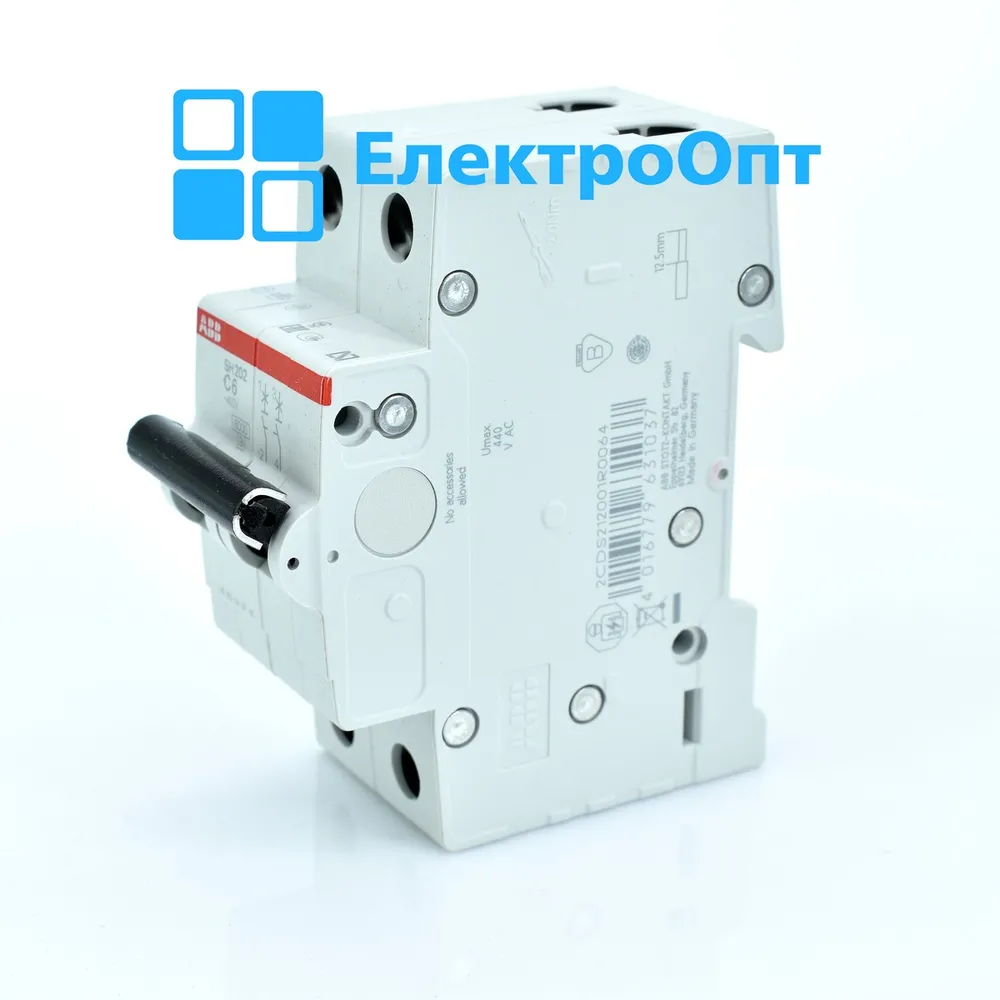 ABB Автоматичний вимикач, 6kA, 2p, SH202-C6