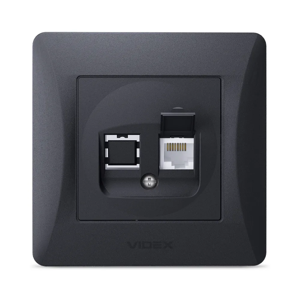 Розетка CAT6 одинарная компьютерная черный графит VIDEX BINERA VF-BNSK1PC6-BG