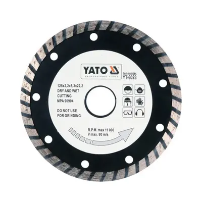 Диск обрізний алмазний відрізний YATO TURBO Ø= 125x8.0x22,2 мм. H= 2,6 мм YT-6023