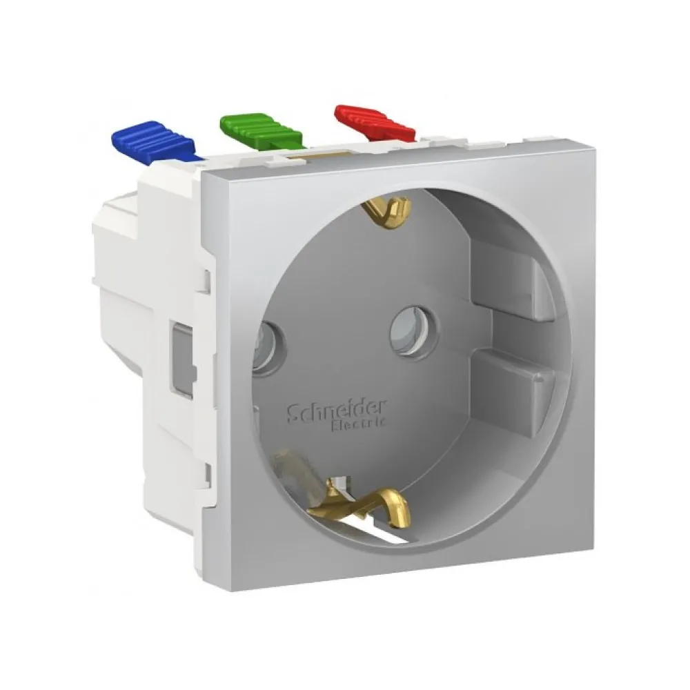 Розетка Schneider Electric Unica New алюминий с заземлением внутренняя со шторками NU305730