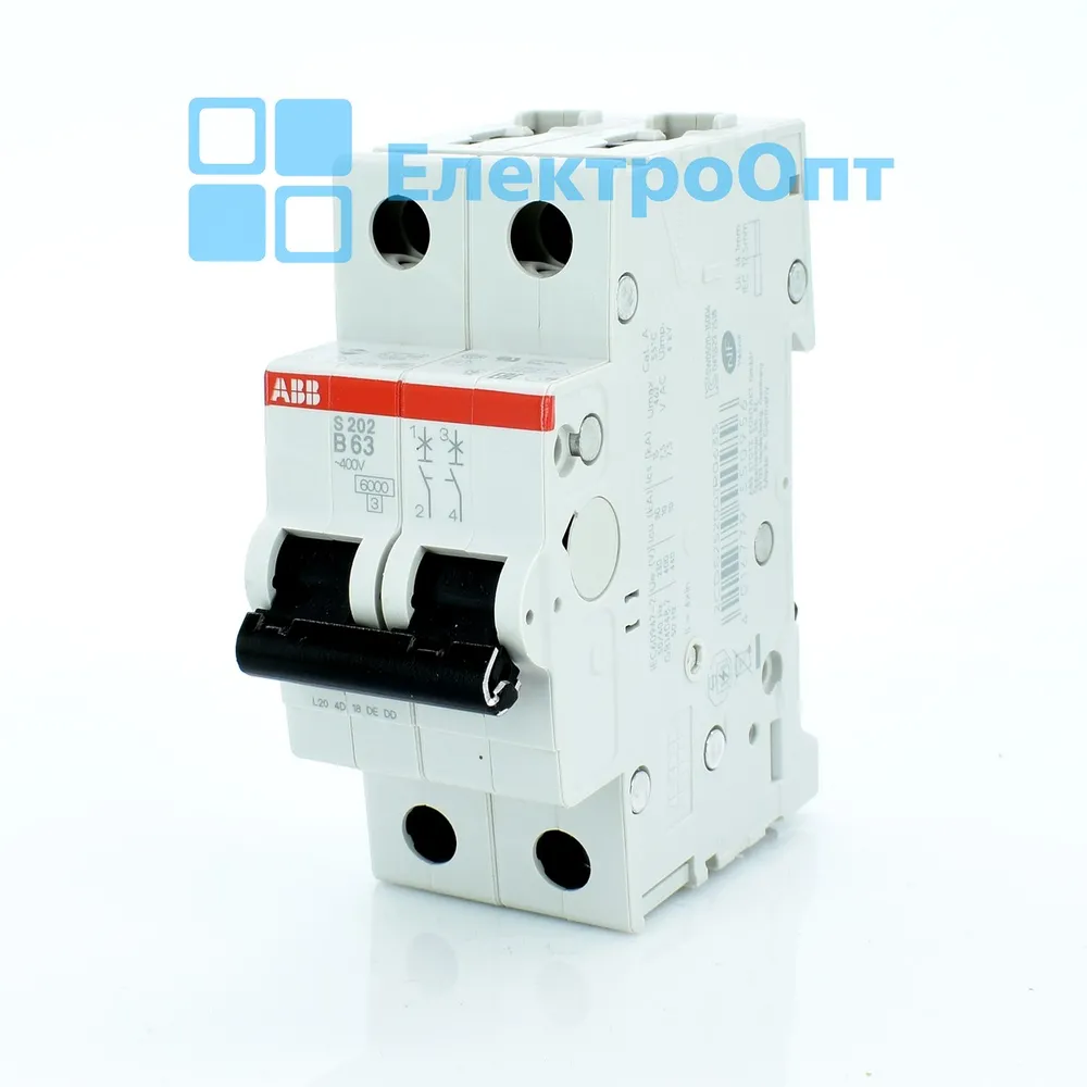 ABB Автоматичний вимикач, 6kA, 2p, S202-B63