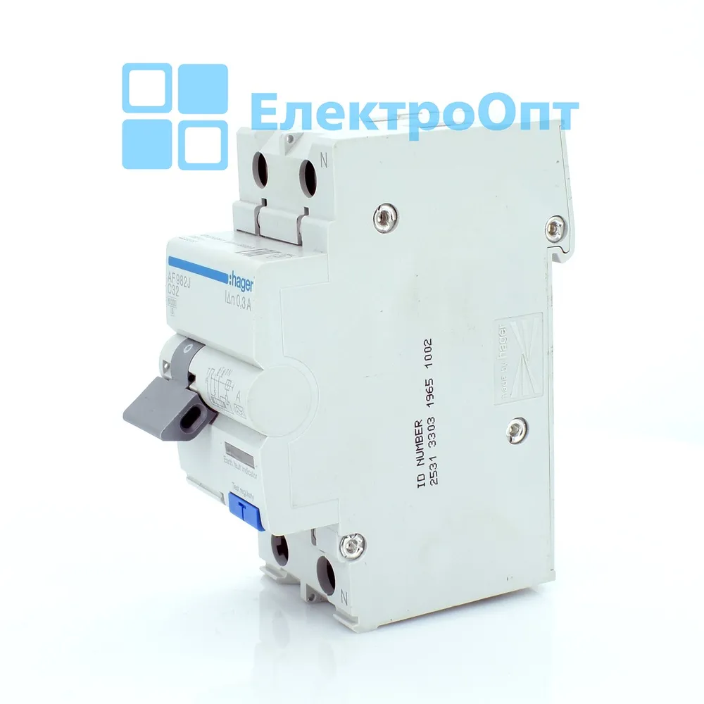 Hager Диференційний автомат Тип A 1P+N C-32 6kA 300mA AF982J