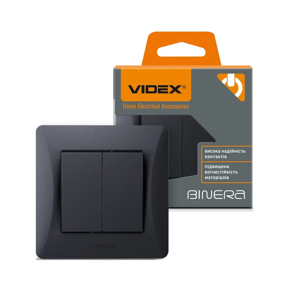 Выключатель двухклавишный VIDEX BINERA черный графит VF-BNSW2-BG