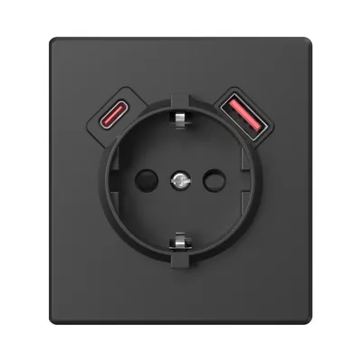 Розетка одинарна із заземленням USB-A+C 20W вугільно-чорна VIDEX NOTA VF-NT-SK1GUC-BL