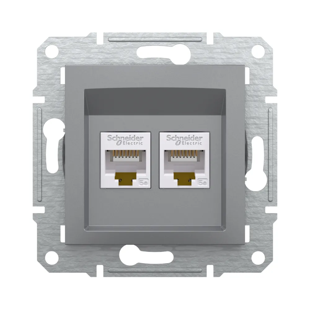 Розетка комп'ютерна Schneider Electric Asfora сталь подвійна RJ45 UTP 5E внутрішня EPH4400162