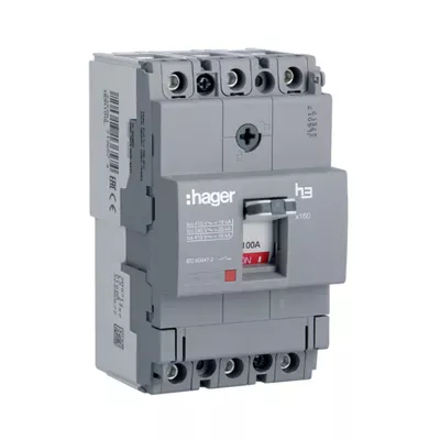 Автоматичний вимикач Hager корпус 160 In=100А 3р 18kA Тфікс./Мфікс HDA100L