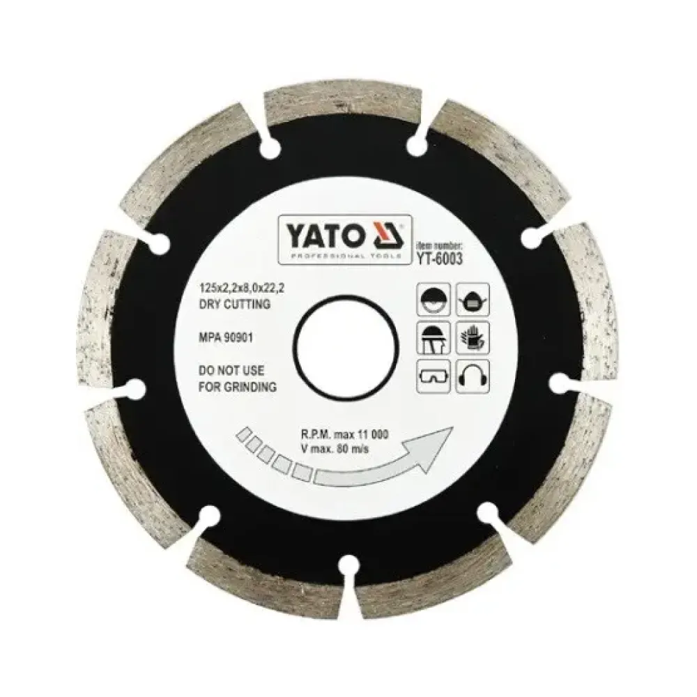 Диск обрезной алмазный сегмент YATO SEGMENT Ø= 125x8.0x22,2 мм H= 2,2 мм YT-6003