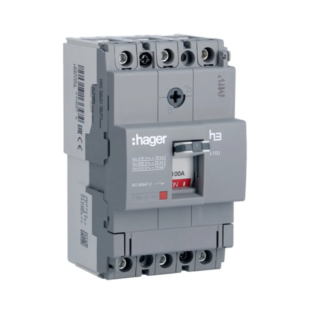 Автоматический выключатель Hager корпус 160 In=100А 3р 18kA Тфикс./Мфикс HDA100L