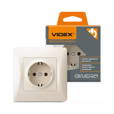 Розетка одинарная с заземлением VIDEX BINERA кремовая VF-BNSK1G-CR