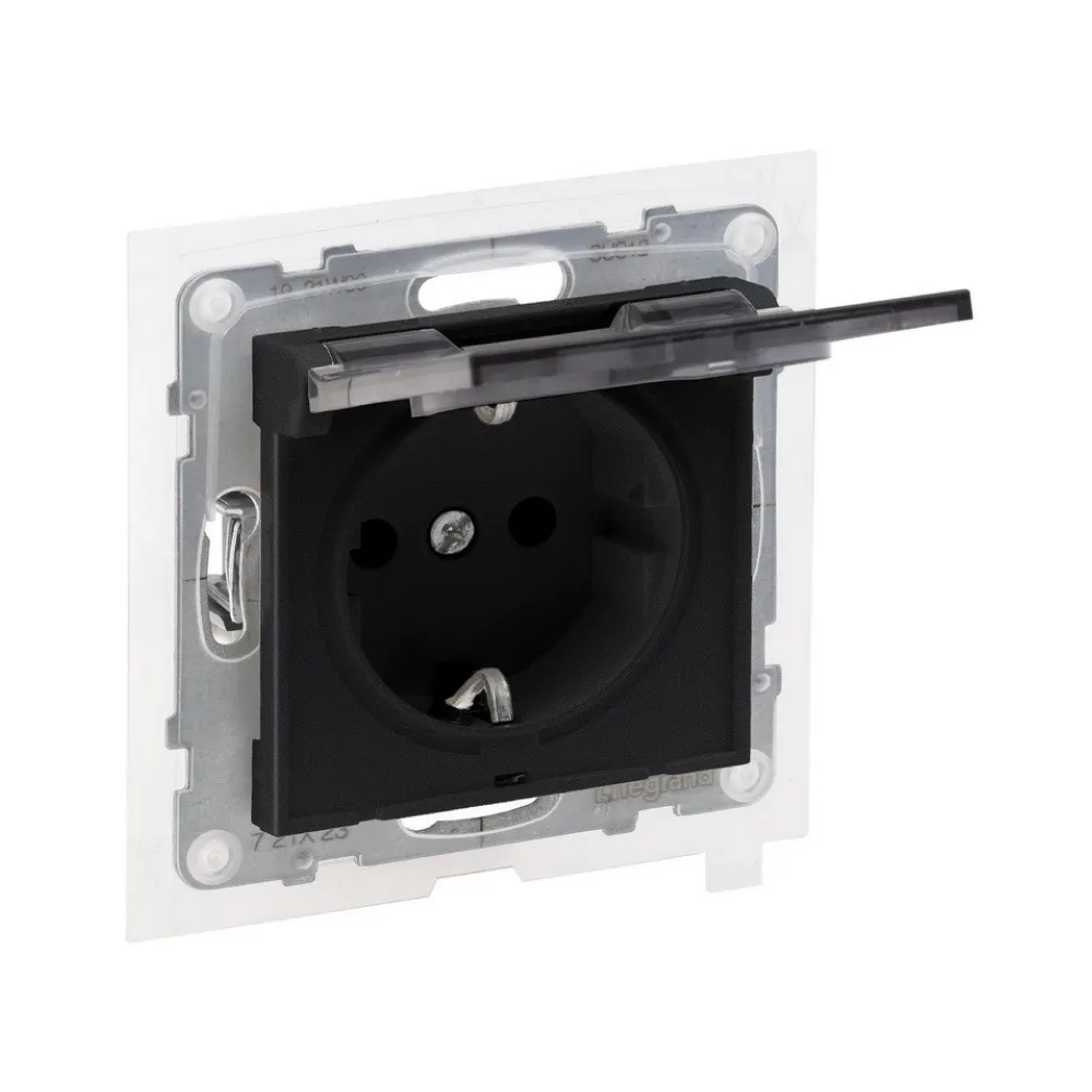 Legrand SUNO Розетка силова з кришкою 2К+З IP44 16А, 250 В авт. клеми, колір Чорний 721423
