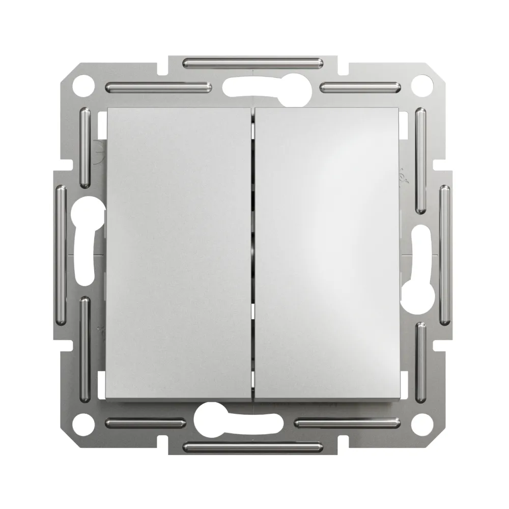 Выключатель Schneider Electric Asfora алюминий двухклавишный самозажимной EPH0300161
