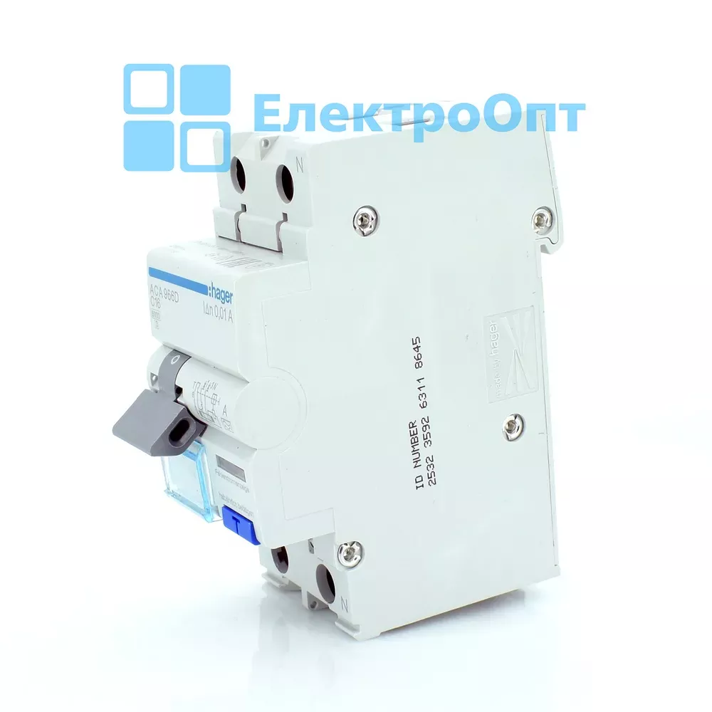 Hager Диференційний автомат Тип A 10mA 1P+N C-16A 6kA ACA966D