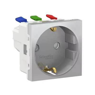 Розетка Schneider Electric Unica New алюміній із заземленням внутрішня зі шторками NU305730
