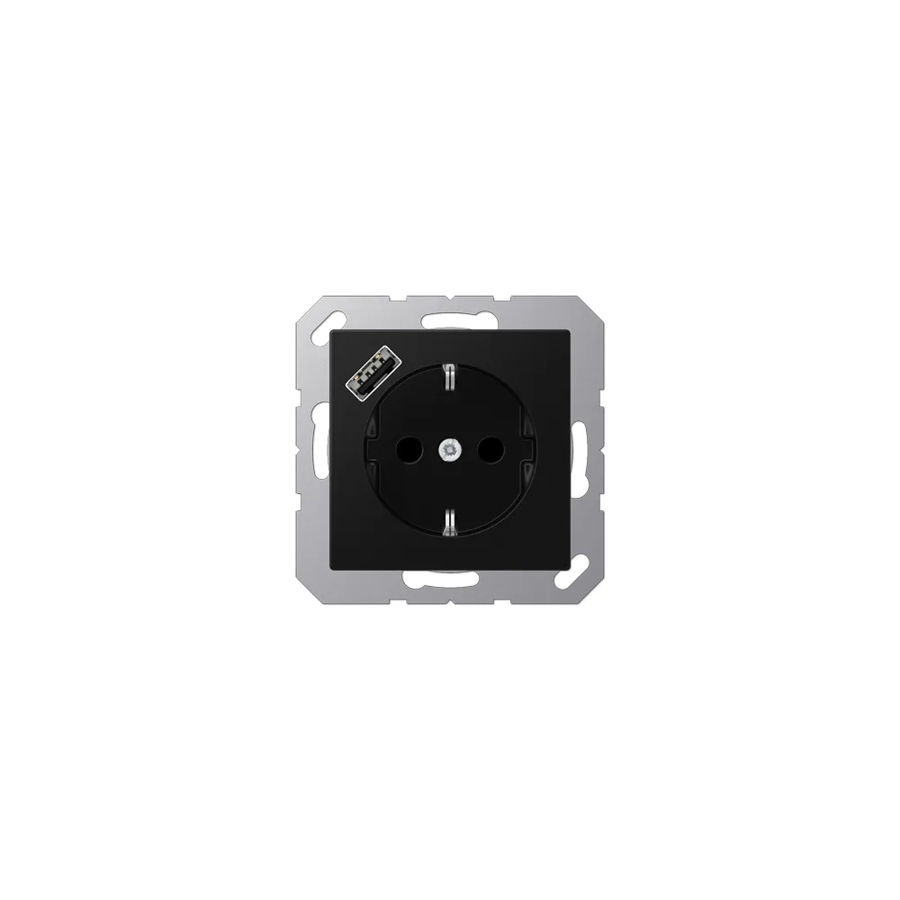 JUNG A Розетка SCHUKO з USB тип A матовий чорний графіт A1520-18ASWM