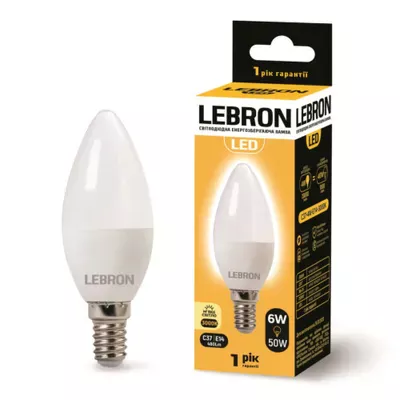 LED лампочка Lebron L-C37 6W 220V E14 3000K 480Lm 11-13-19