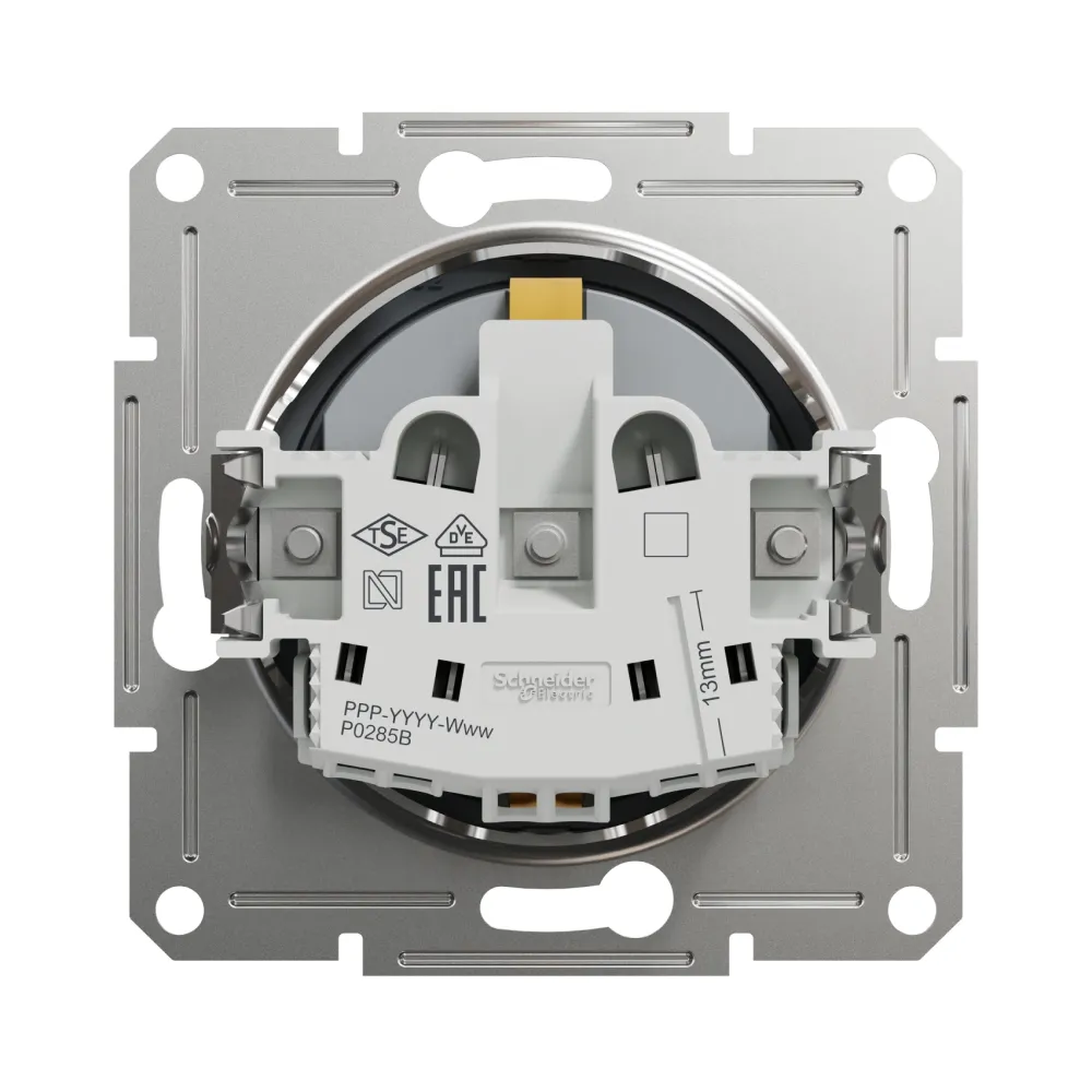 Розетка Schneider Electric Asfora сталь одинарная с заземлением внутренняя со шторками EPH2900262