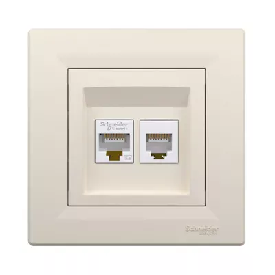 Розетка Schneider Electric Asfora комп'ютерна RJ45 UTP 5E та телефонна RJ12 кремова EPH4900123