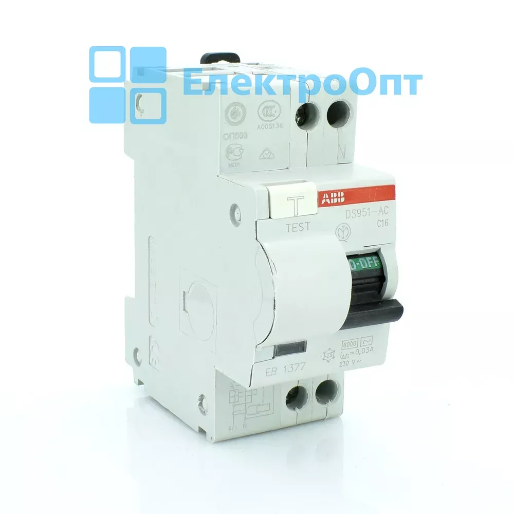 ABB Диференційний автомат Тип АС 2P 6kA C-16 30mA DS951C16/AC-0,03A