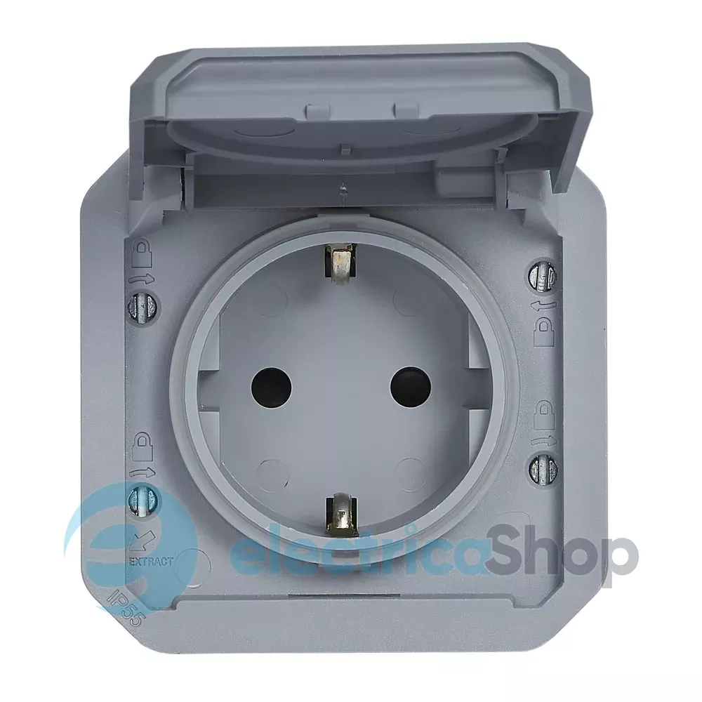 Розетка 2К+З 16А/250В з гвин. клем. мех-м. Legrand Plexo New сірий 069571L
