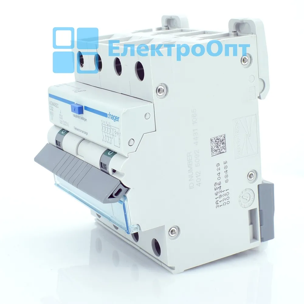 Hager Диференційний автомат Тип A 4P 6kA C-32A 30mA ADM482C
