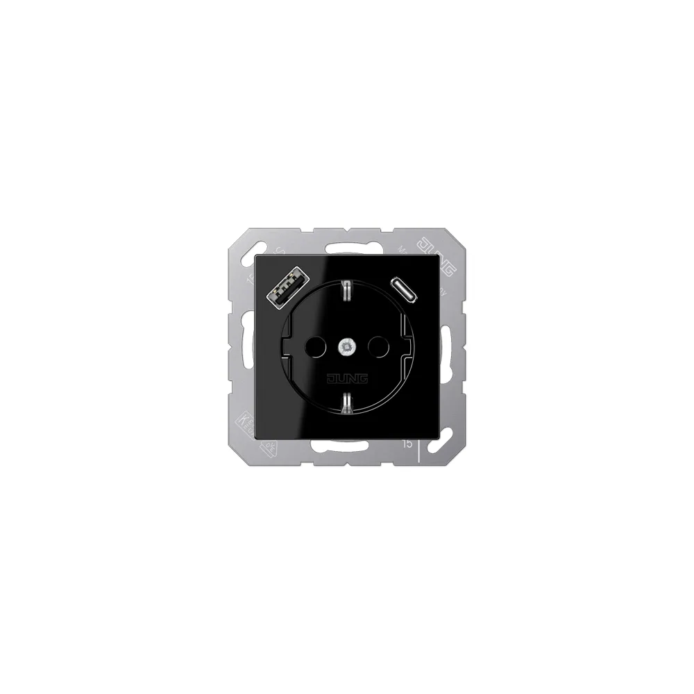 JUNG A Розетка SCHUKO з USB тип AC чорний A1520-15CASW