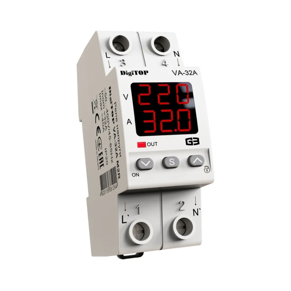 Реле напряжения DigiTOP 32 А (max 40A) VA-32A M2R
