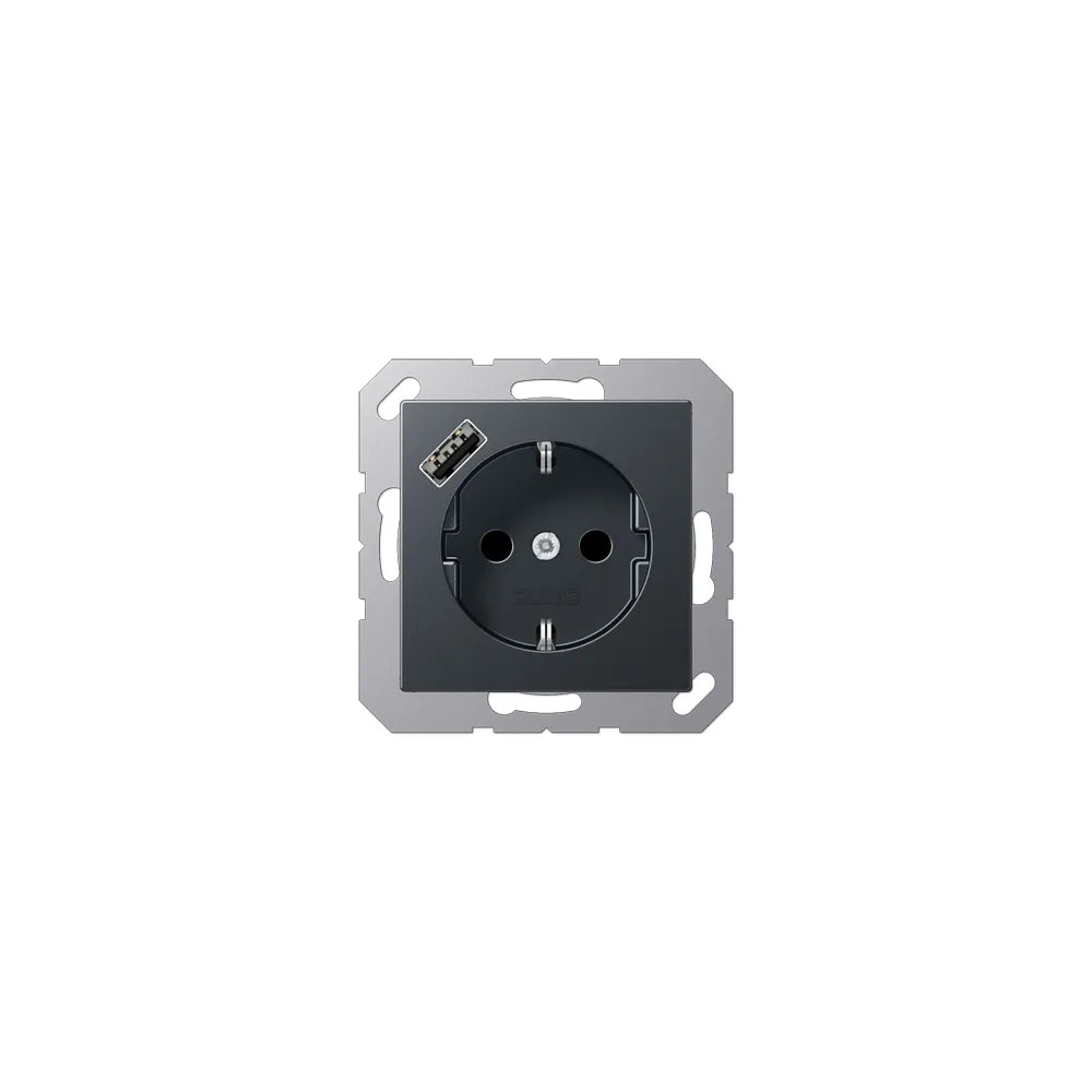 JUNG A Розетка SCHUKO з USB тип A матовий антрацит A1520-18AANM