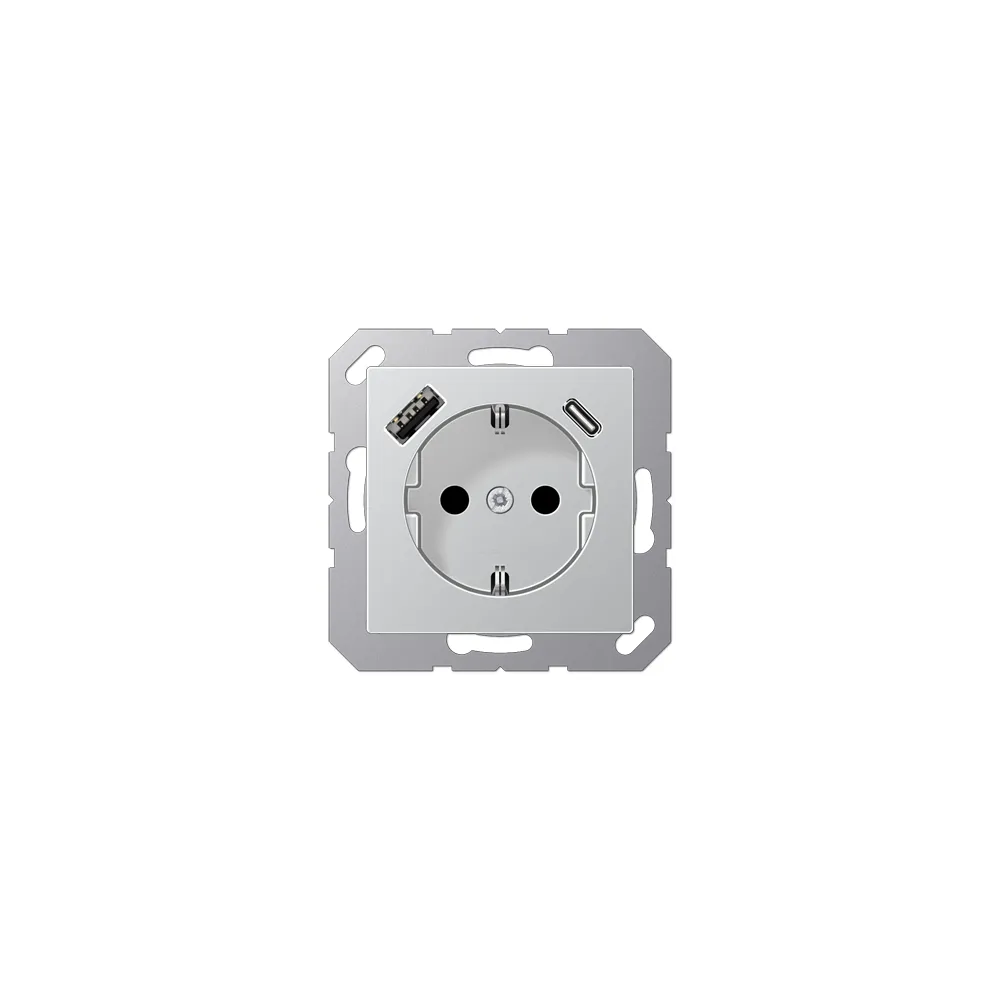 JUNG A Розетка SCHUKO з USB тип AC алюміній A1520-15CAAL