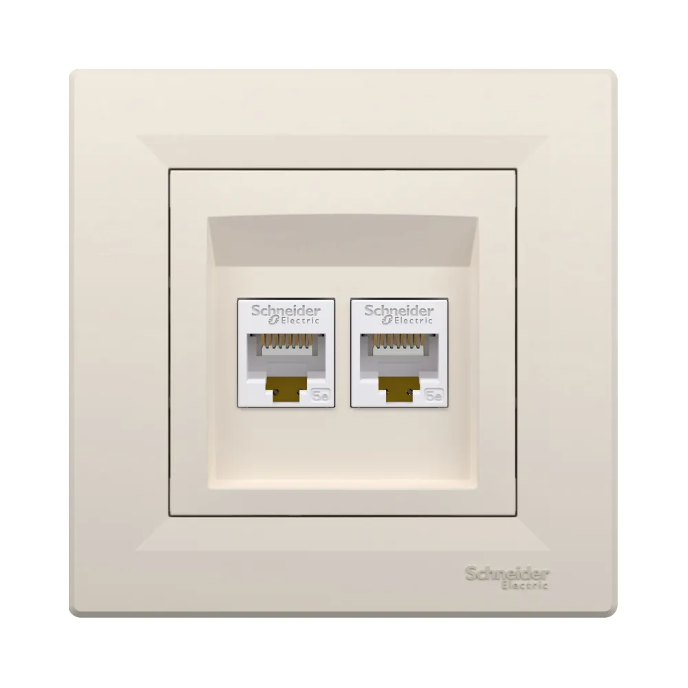 Розетка компьютерная Schneider Electric Asfora кремовая двойная RJ45 UTP 5E внутренняя EPH4400123