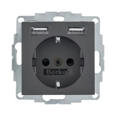 Розетка Berker S.1 з з/к + 2хUSB антрацит 48031606