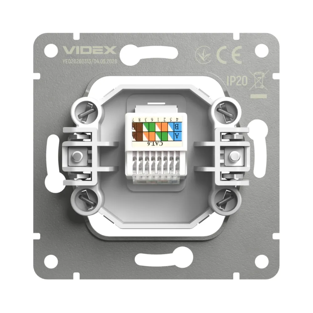 Розетка CAT6e одинарна комп'ютерна вугільно-чорна VIDEX NOTA VF-NT-SK1PC6-BL