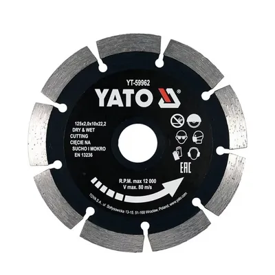 Диск обрізний алмазний по каменю і бетону YATO Ø=125x2x10x22.2 мм YT-59962