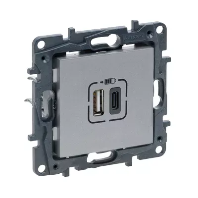Розетка USB Legrand Niloe Step алюміній подвійна А+С 863340