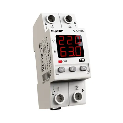 Реле напряжения DigiTOP 63А (max 80A) с контролем тока VA-63A M2R