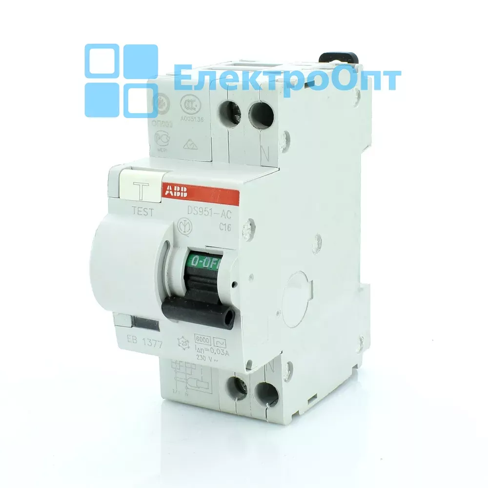 ABB Диференційний автомат Тип АС 2P 6kA C-16 30mA DS951C16/AC-0,03A