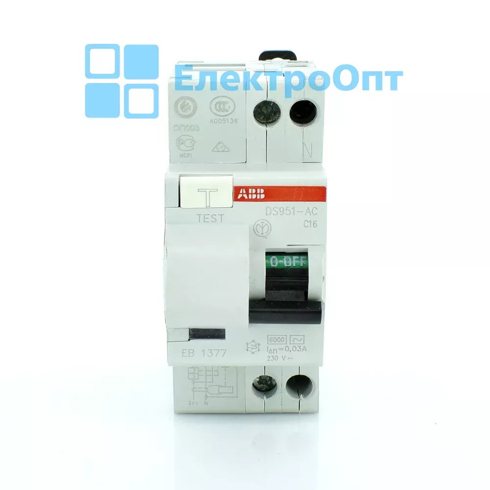 ABB Диференційний автомат Тип АС 2P 6kA C-16 30mA DS951C16/AC-0,03A