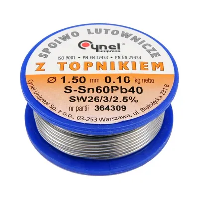 Припой Cynel проволочный на катушке 1.5мм масса 100г Sn60-Pb40 76814