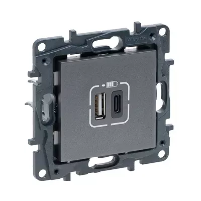 Розетка USB Legrand Niloe Step сталь подвійна А+С 863440