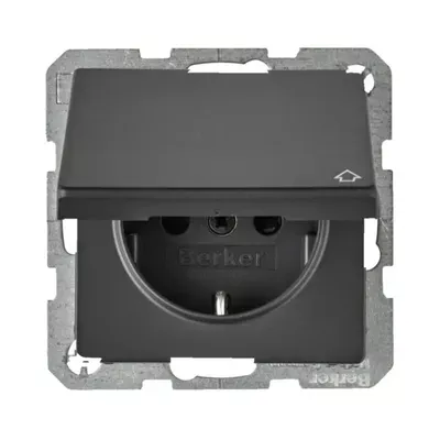 Розетка Berker Q.x з з/к з кришкою з шторками антрацит 47516086