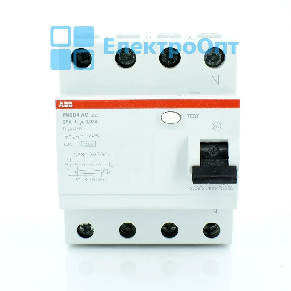 Устройство защитного отключения УЗО ABB Тип AC 4P 25A 30mA FH204AC-25/0,03