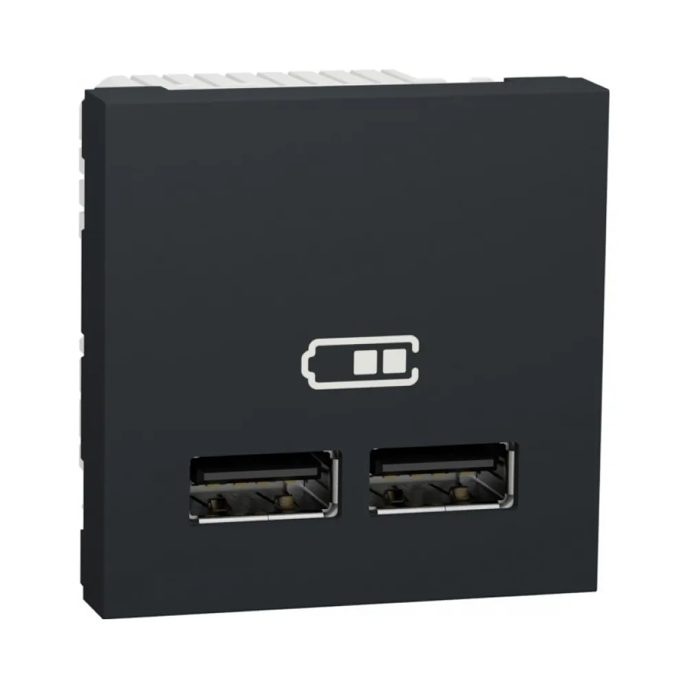 Розетка USB Schneider Electric Unica New антрацит подвійна 2.1 А 2 модулі NU341854